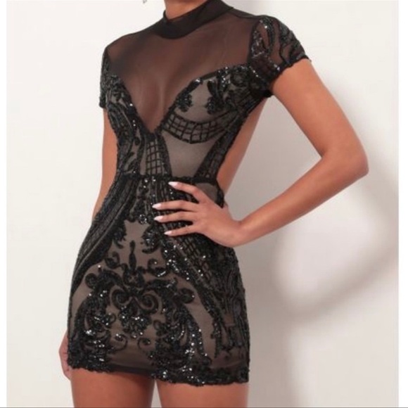 NWOT Lucy in the Sky Black Multi Sequin Open Back Mini Dress Size Medium - Picture 6 of 9